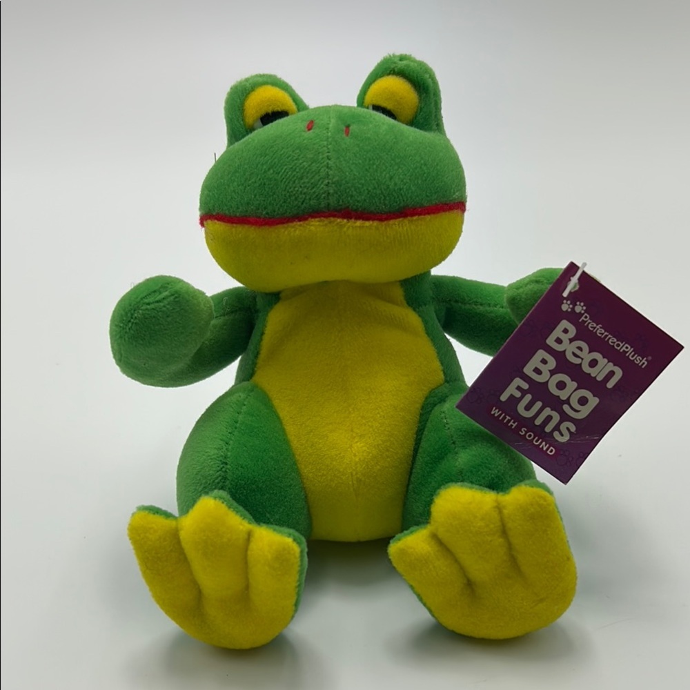 NWT Prefered Plush Bean Bag Funs Frog With Sound Stuffed Animal Green Yellow